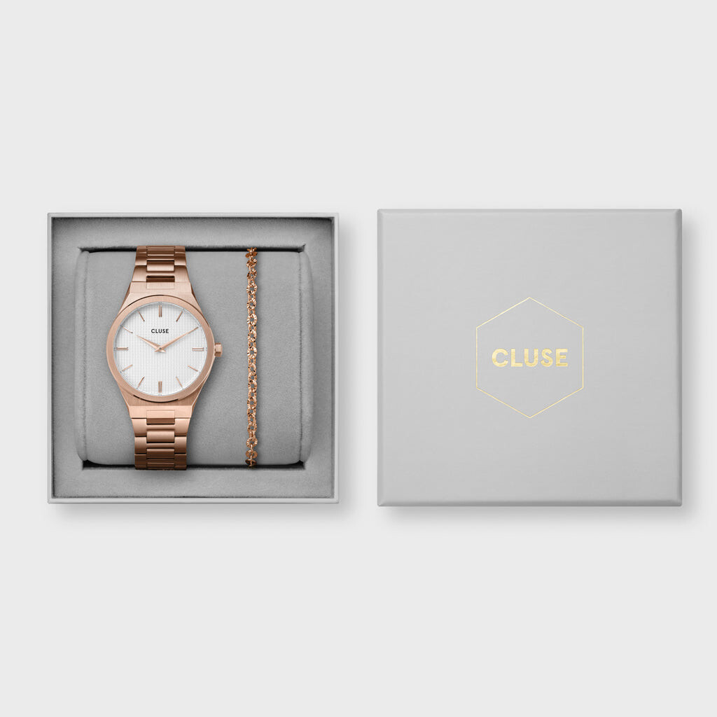 Gift Box Vigoureux Watch and Essentielle Shiny Bracelet, Rose Gold Colour