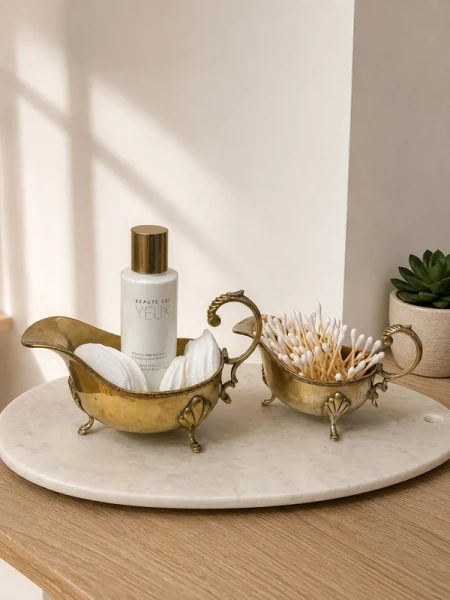 Duo vintage saucieres en metal argente beauty organisers