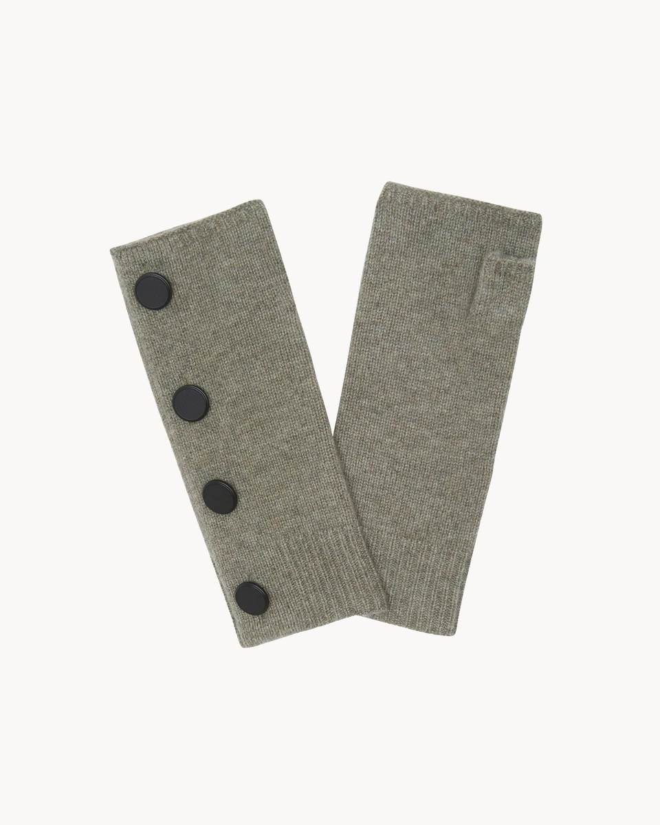 Mitaines Cachemire Avec Boutons Kaki Chiné | Kujten Cachemire