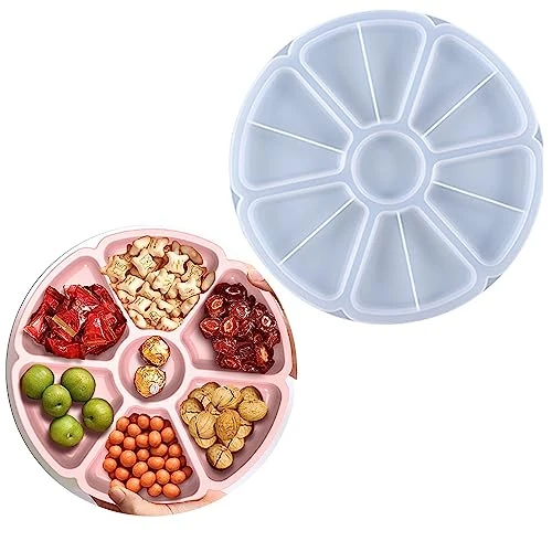 KyeeaDIY Moules en Silicone pour Résine Moulle Resine Epoxy Plateau Forme de Fleur, Moule de Plateau Fruits Rond Tray Resin Mold pour DIY Faire Plateaux Agate Artificielle (Moule à plateau)