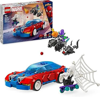 Lego 76279 Marvel La Voiture de Course de Spider-Man Contre Le Bouffon Vert Venomisé, Minifigurines de Super-héros avec Véhicules à Construire, Cadeau pour Garçons et Filles Dès 7 Ans