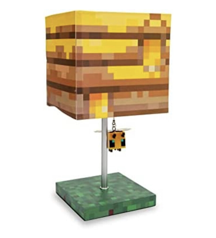 Minecraft Yellow Bee Nest Block Desk Lamp with 3D Bee Puller | Nightstand Table Lamp with LED Mood Light for Bedroom, Desk, Living Room, Playroom | Home Decor Kids Room Essentials | Video Game Gifts