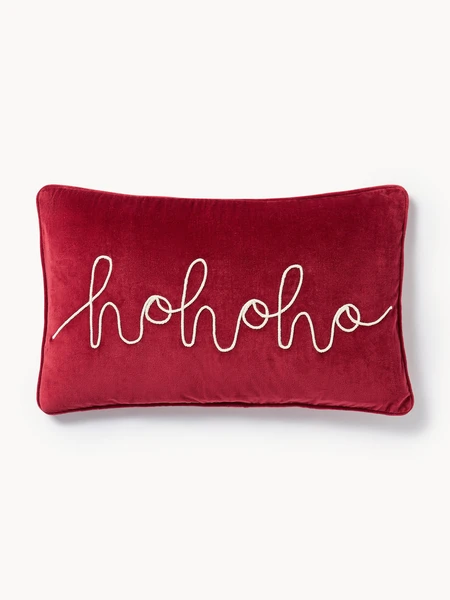Housse de coussin rectangulaire en velours brodé Hohoho