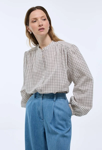 Blouse manches longues à carreaux en coton BIO GOTS