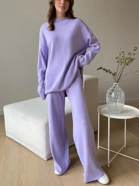 Ensemble deux pièces élégant, pull et pantalon à jambes larges | AliExpress