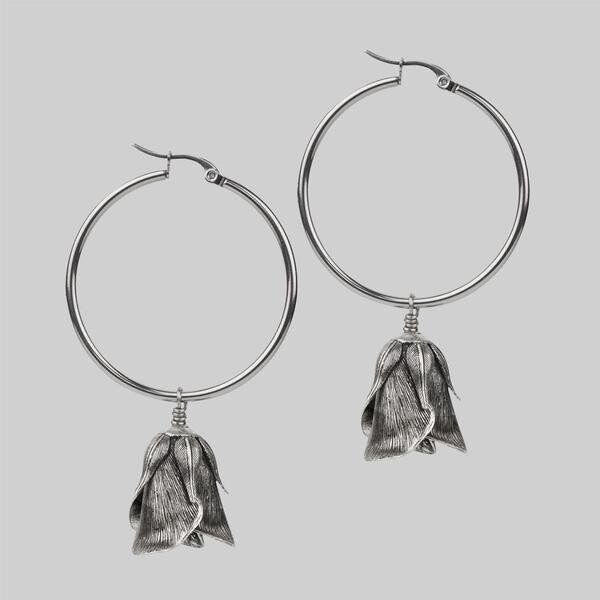 A SINGLE ROSE. Hoop Earrings - Silver – REGALROSE