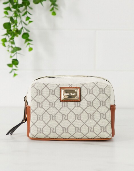 River Island - Trousse de maquillage à monogramme et logo-Gris