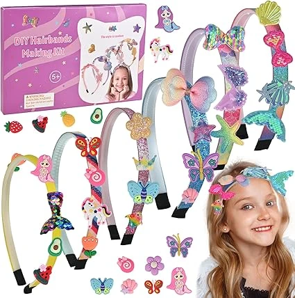 GOLDGE Kit de Fabrication de Bandeaux pour Filles, Accessoires pour Cheveux Bricolage, Serre-tête Bricolage, Bandeau artisanat filles, Jouet pour Filles De 5-12 Ans, Cadeau d'anniversaire pour Fille