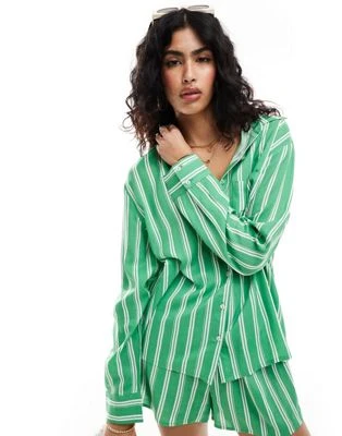 Esmée - Chemise de plage d'ensemble oversize à rayures et manches longues - Vert | ASOS