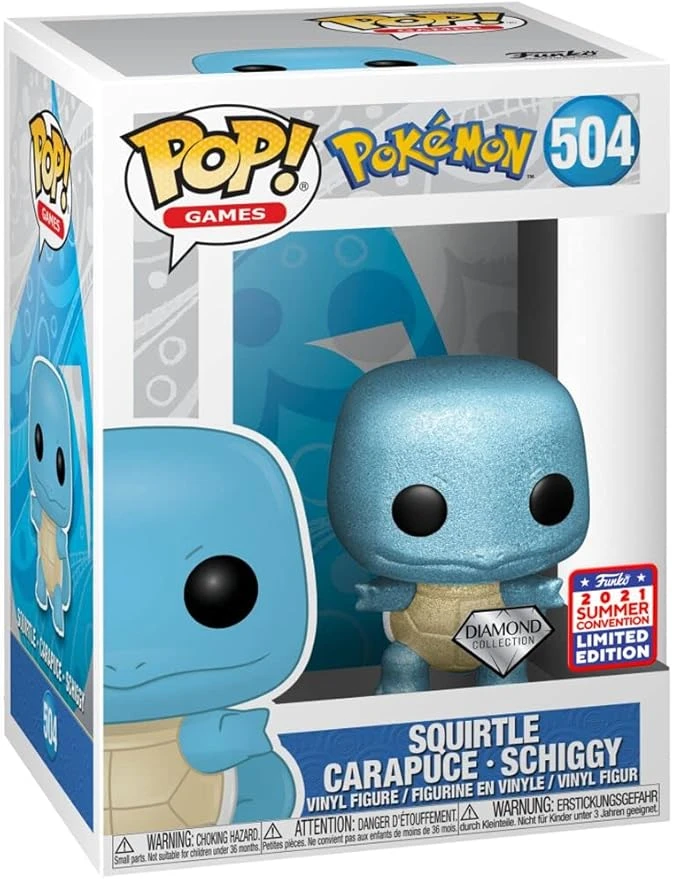 Funko Pop Pokemon Figurine Squirtle Carapuce 2021 Summer Convention Diamond Collection #504 – Exclusive Special Edition - Figurine Pop Multicolore Taille Unique