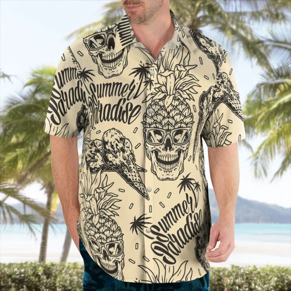 Pineapple Skull Summer Paradise Hawaiian Shirt