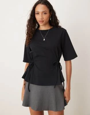 ASOS DESIGN - T-shirt oversize avec liens - Noir