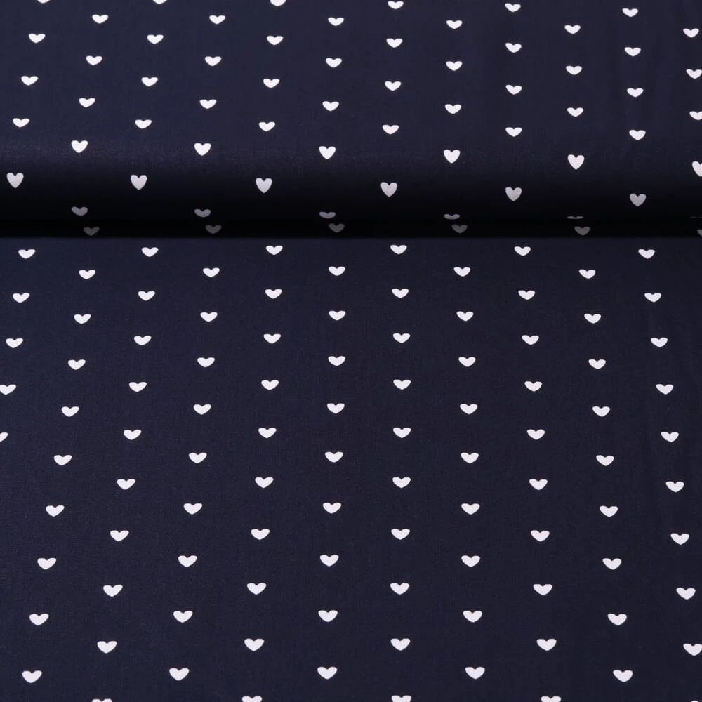Popeline de coton - Motifs marins Coeurs Bleu marine