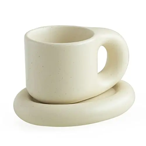 WENSHUO Ensemble exquis de tasses et sous-tasses en céramique de 9 onces, tasses à espresso, tasses à latte, mugs, parfait pour des moments de thé élégants