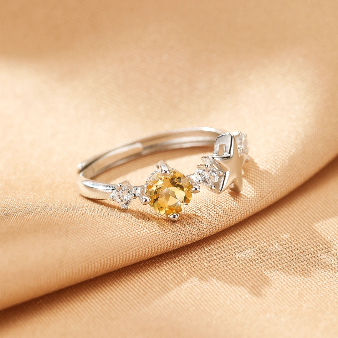 Bague Citrine Étoile – Lueur Céleste, Argent
