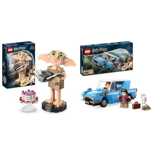 LEGO 76421 Harry Potter Dobby l’Elfe de Maison, Cadeau de Noël, Jouet de Figurine et Accessoire &amp; Harry Potter La Ford Anglia Volante, Set Fantastique pour Enfants, 2 Minifigurines