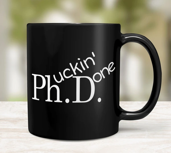 Cadeau de fin d'études doctoral terminé Idée cadeau doctorat Mug noir pour femme et homme Docteur diplômé scientifique étudiant diplômé - Personnalisation en option