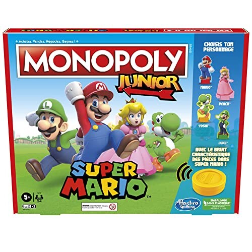Hasbro Gaming Monopoly Junior Super Mario, Jeu de Plateau, dès 5 Ans, on Explore Le Royaume Champignon avec Peach, Yoshi ou Luigi, L