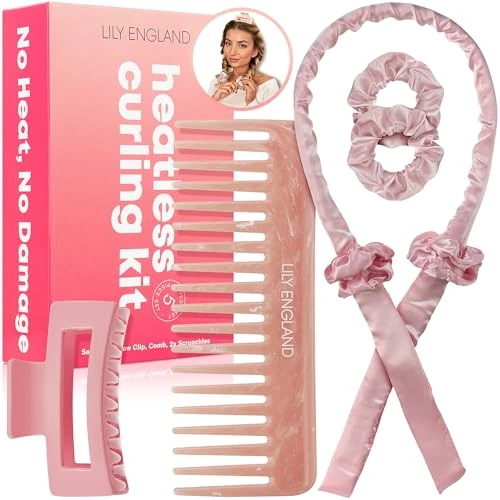 Boudin Cheveux Boucle Sans Chaleur Lily England - Set de 5 pour Boucles Parfaites - Avec Pince &amp; Peigne - Bandeau Satin pour Boucles Pendant le Sommeil