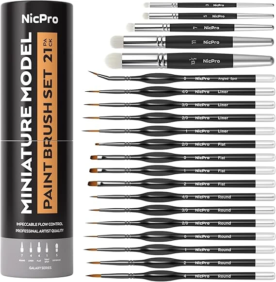 Nicpro 21 pièces pinceaux Peinture Miniatures drybrush, Fin Pinceau modelisme pour Peinture à Sec, Acrylique, Huile, Aquarelle, pour maquettes, Miniature, par numéros, Artisanat