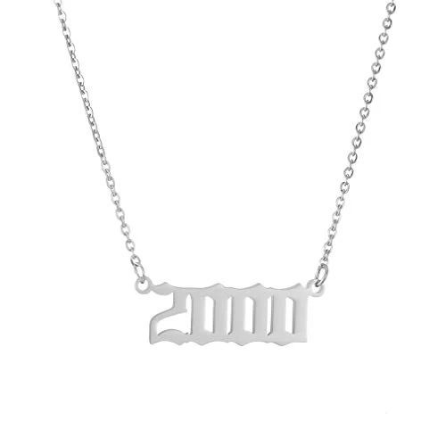 AFSTALR Collier Femme Pas Cher Argent Année Numéro Pendentif Filles Charme Anniversaire Bijoux Cadeau, Collier Argent 2000