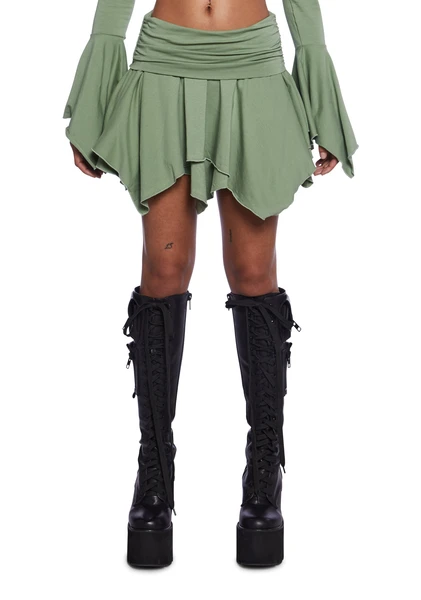 Current Mood Fairycore Mini Skirt With Handkerchief Hem - Green