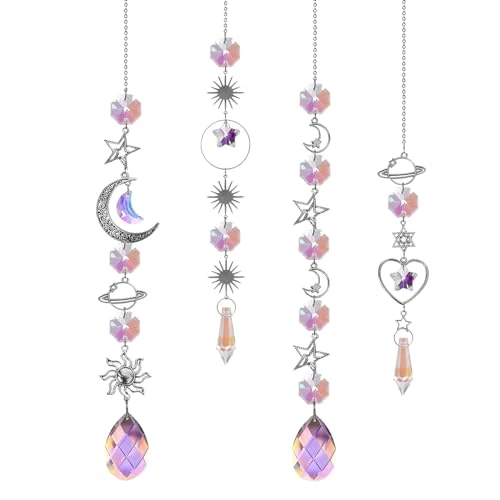 BDSHUNBF Lot de 4 Attrape-Soleil en Cristal, Suncatcher pour Fenêtre et Jardin, Décoration de Mariage