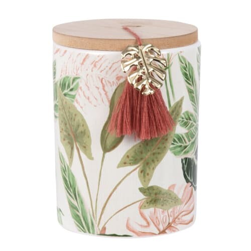 Bougie parfumée en céramique imprimé tropical et métal