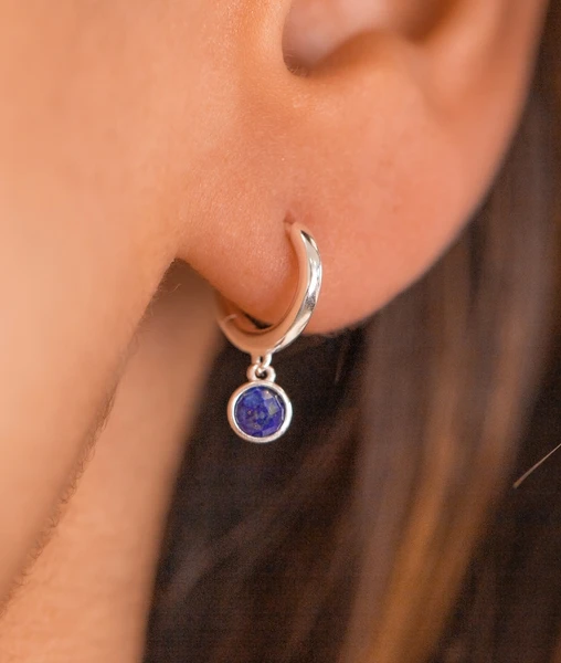 Boucles d'oreilles créoles et pastille pierre fine Argent 925