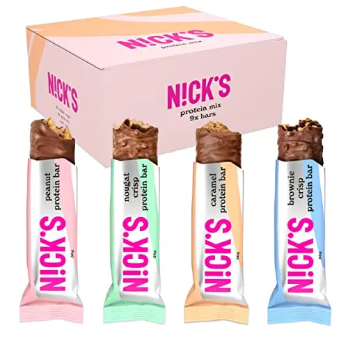 NICKS Coffret Barre Proteinée Keto Chocolat Sans Sucre Ajouté, Sans Gluten, Sans Huile de Palme | 4g Net carbs, 15g Protéines, 5g Collagène, Lowcarb (9 Barres x 50g - Protein bar Mix)