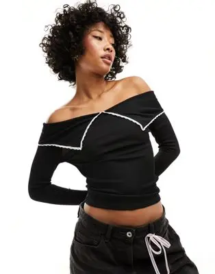ASOS DESIGN - Top à épaules dénudées et bordures dentelle - Noir