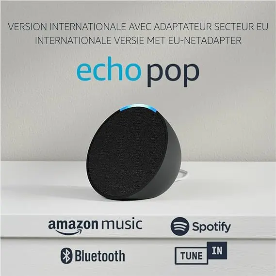 Echo Pop | Version internationale | Enceinte connectée Wi-Fi et Bluetooth compacte avec Alexa, son intégral | Anthracite| Néerlandais non disponible