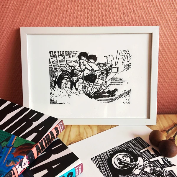 Linogravure Akira 03 - Katsuhiro Otomo - Imprimée à la main. Linocut Akira 03 - Handmade print