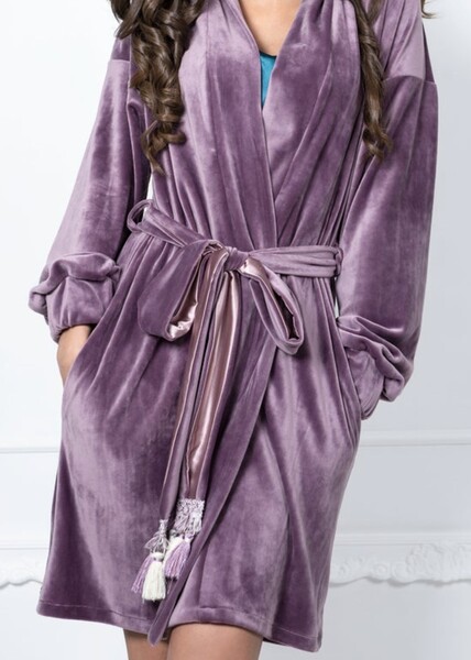 Velour dressing gown Velvet kimono robe Soft bathrobe House coat Shawl collar womens robe