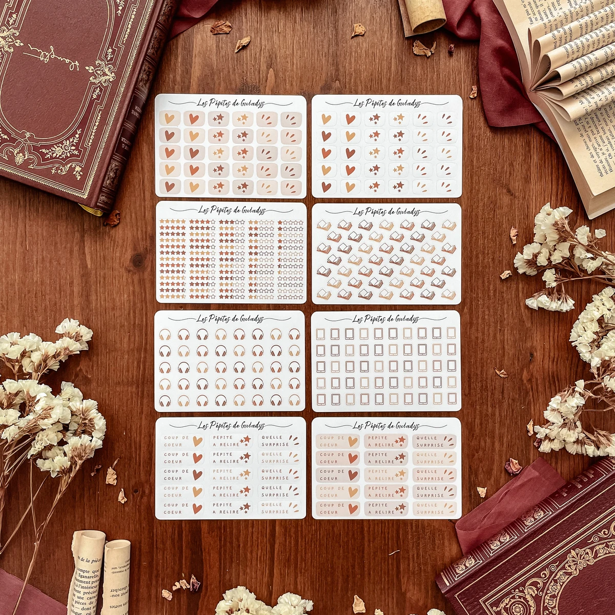 Set de 8 petites planches de suivi de lecture - couleurs automnales