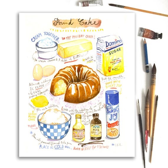 Aquarelle de votre recette préférée, Recette illustrée, Dessin personnalisé, Illustration recette de famille, Décor cuisine, Cadeau cuisine