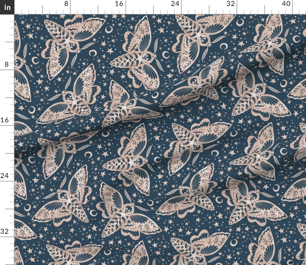 Fabric in Skull moth toss teal and blush