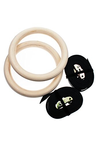 Sundried Anneaux de Gymnastique en Bois avec Sangles Gymnastique Anneaux Crossfit Gymnastique Anneaux Dip Athletic Gym Rings