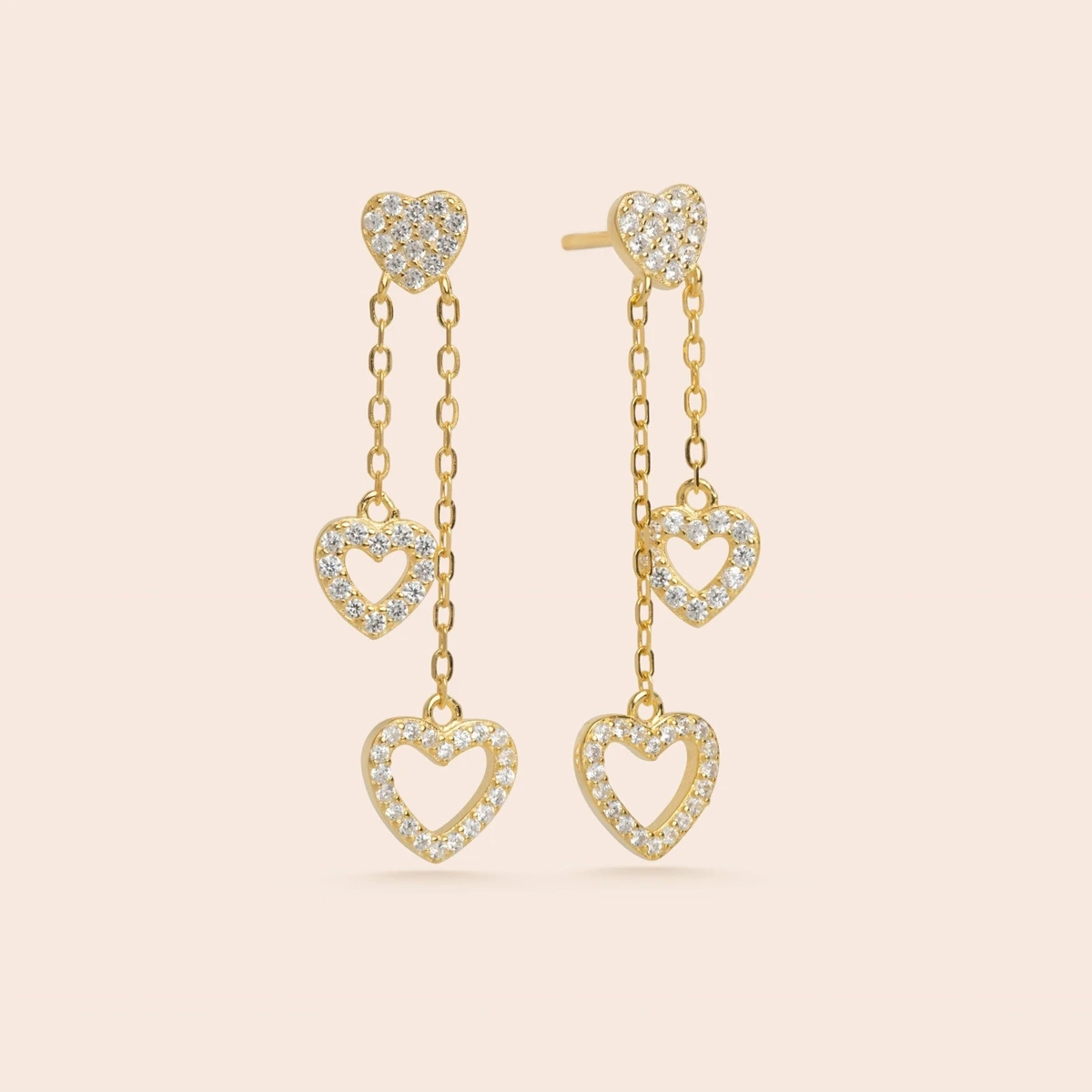 Triple Heart Dangle Studs