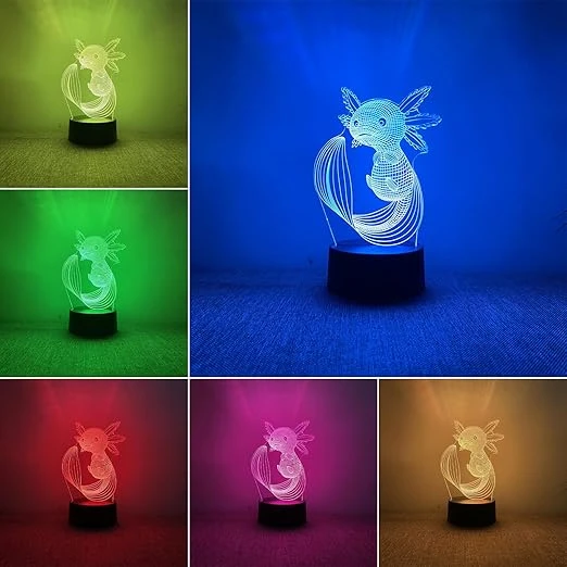 Lampe Axolotl 3D Decorative, Lampe De Chevet Chambre Intelligente À 7 Couleurs Pour Enfants, Veilleuse LED Décorative Chambre Ado Pour À Coucher, Cadeau D'anniversaire Pour Garçons Et Filles [Classe énergétique F]