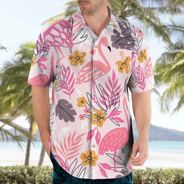 Pink Flamingo Pastel Hawaiian Short Sleeve Shirt - Tropi Hawaiian Shirts