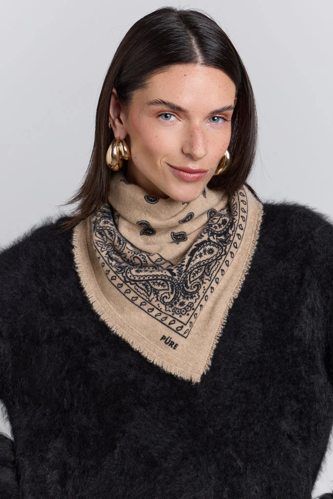 Echarpe Bandana Presley - Beige & Noir - Mixte