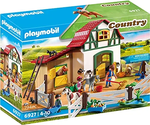 Playmobil 6927 Poney Club - Country - avec Trois Personnages, Trois poneys, Deux Boxes et Un enclos modulable - Univers Equitation Animaux - Dès 4 Ans