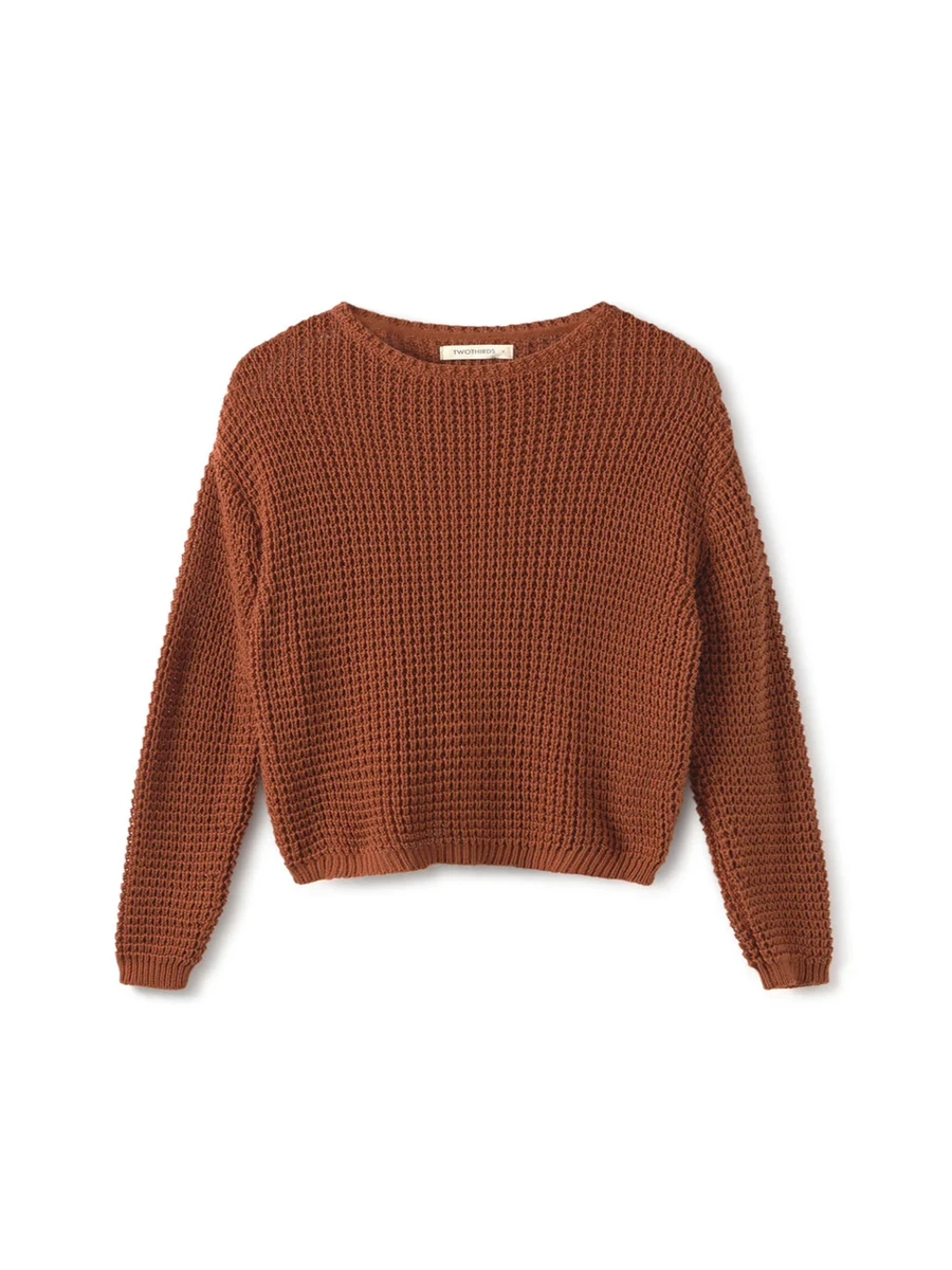 Pull en maille de coton bio | marron "teresa open work knit roof" Twothirds