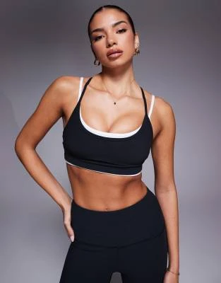 4505 - Brassière de sport maintien léger en tissu micro-côtelé avec rembourrage amovible - Noir