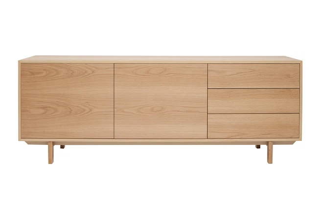 Buffet scandinave en bois clair 2 portes 3 tiroirs L195cm SID - Miliboo