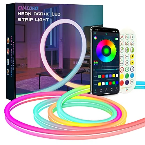 CHACOKO Ruban LED RGB avec IC Néon, 84 LED/Mètre, Effet Arc-en-Ciel, 24V LED Chambre Étanche IP65, 3M Bande LED Néon, 213 Effets de Couleur, APP, Télécommande pour Décoration, Mariage, Chambre, Fête