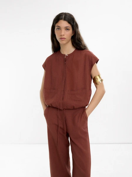 Chemise manches courtes en lin Marron Clair | Parfois France