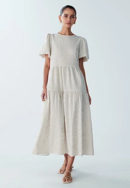 ST MRLO SITIA MIDI - Robe de jour - mocha stripe/nude - ZALANDO.FR