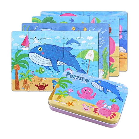 BBLIKE Jouet Puzzle Enfant en Bois, 4 Degrés Variables D'outil D'apprentissage, Jouet Éducatif Parfait Cadeau Anniversaire pour Garçons Filles de 3+ ans(Organismes Marins)